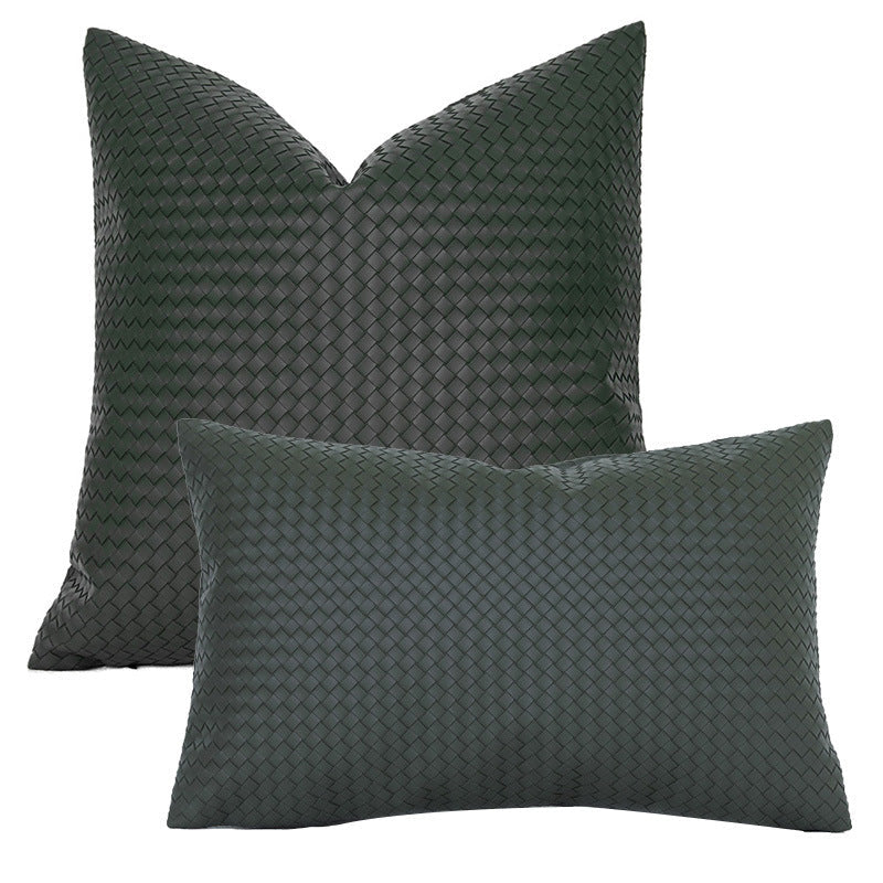 HKM-453075 Woven Textured PU Leather Throw Pillow Cover in Modern Style - 30x50cm & 45x45cm Sizes