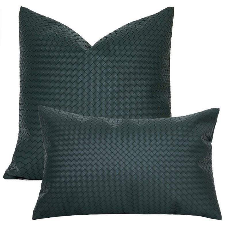 HKM-453075 Woven Textured PU Leather Throw Pillow Cover in Modern Style - 30x50cm & 45x45cm Sizes