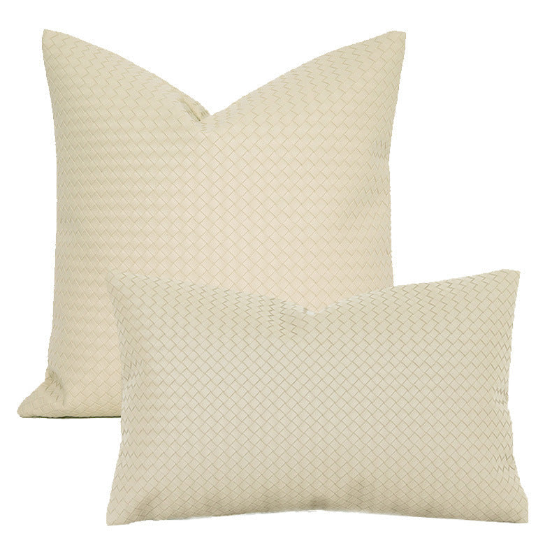 HKM-453075 Woven Textured PU Leather Throw Pillow Cover in Modern Style - 30x50cm & 45x45cm Sizes