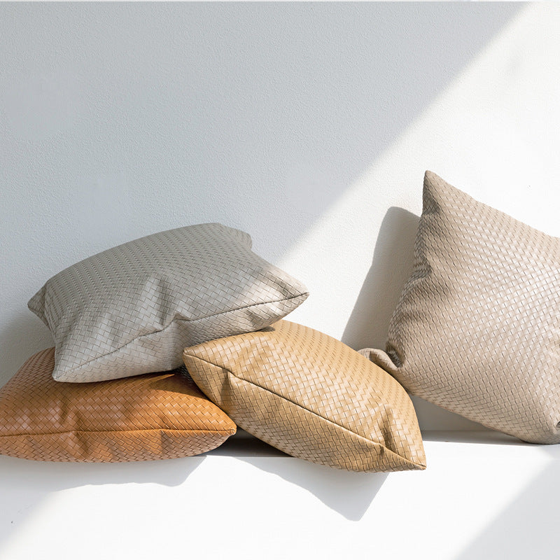 HKM-453075 Woven Textured PU Leather Throw Pillow Cover in Modern Style - 30x50cm & 45x45cm Sizes