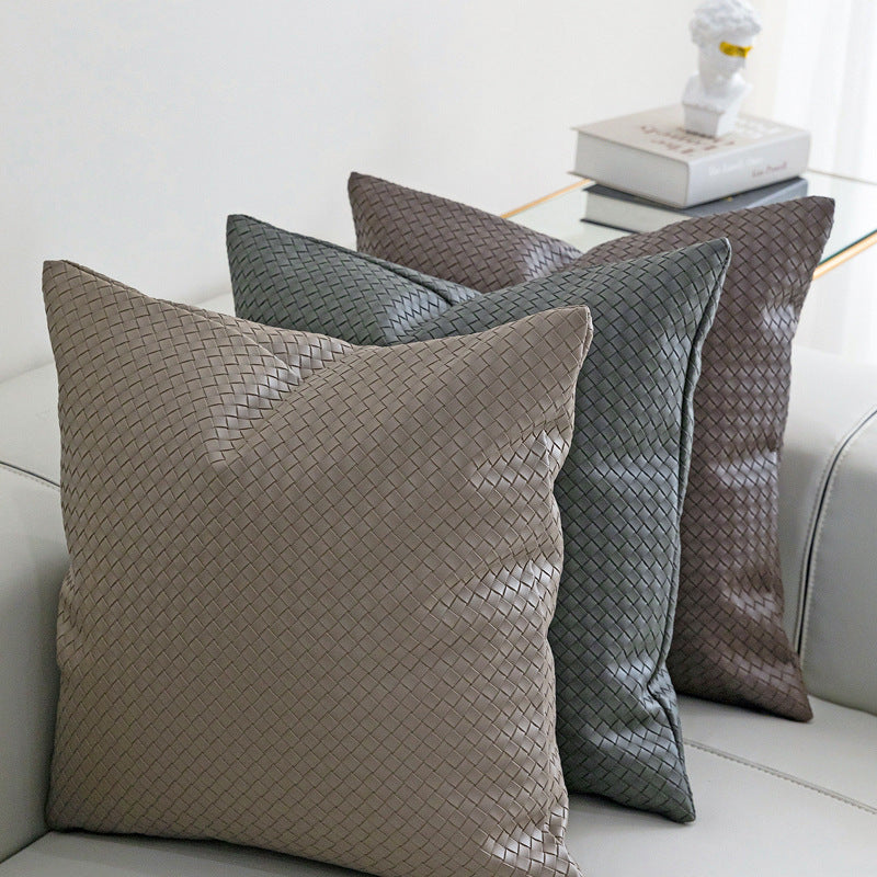 HKM-453075 Woven Textured PU Leather Throw Pillow Cover in Modern Style - 30x50cm & 45x45cm Sizes