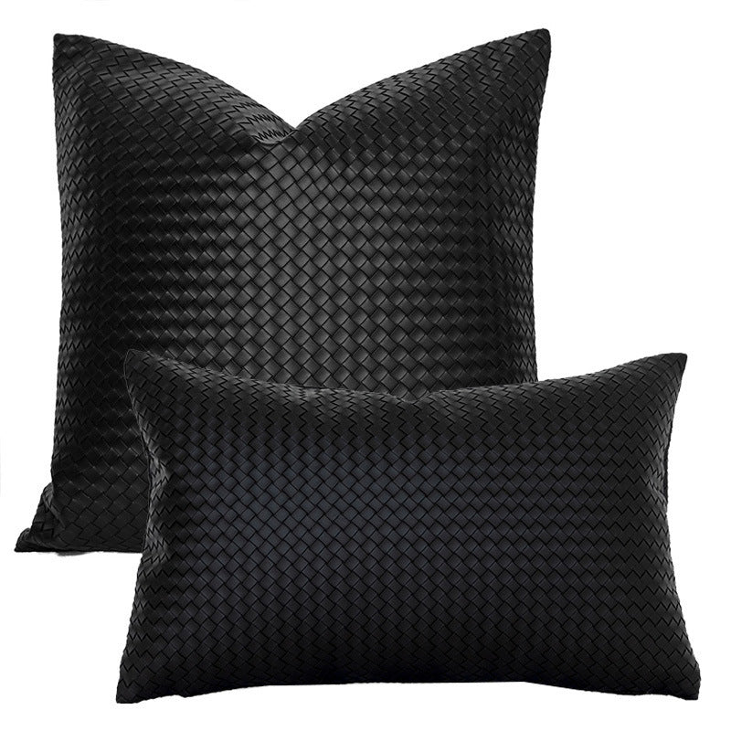 HKM-453075 Woven Textured PU Leather Throw Pillow Cover in Modern Style - 30x50cm & 45x45cm Sizes