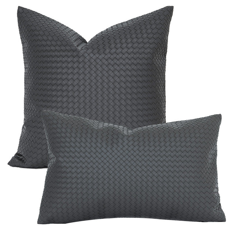 HKM-453075 Woven Textured PU Leather Throw Pillow Cover in Modern Style - 30x50cm & 45x45cm Sizes