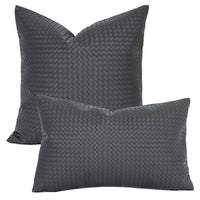 HKM-453075 Woven Textured PU Leather Throw Pillow Cover in Modern Style - 30x50cm & 45x45cm Sizes