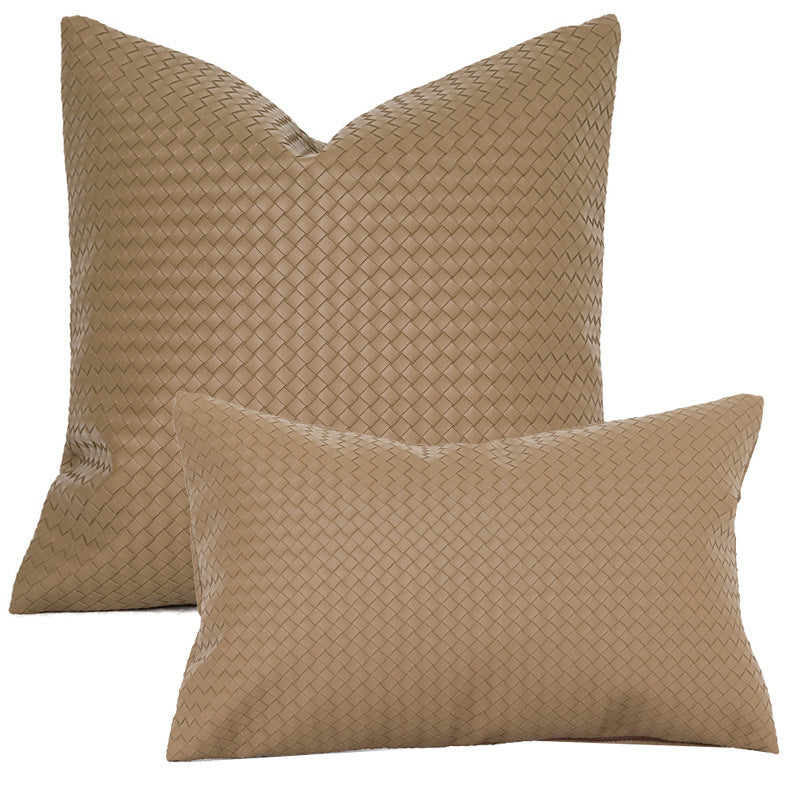 HKM-453075 Woven Textured PU Leather Throw Pillow Cover in Modern Style - 30x50cm & 45x45cm Sizes