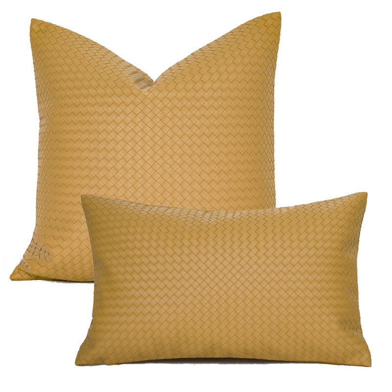 HKM-453075 Woven Textured PU Leather Throw Pillow Cover in Modern Style - 30x50cm & 45x45cm Sizes