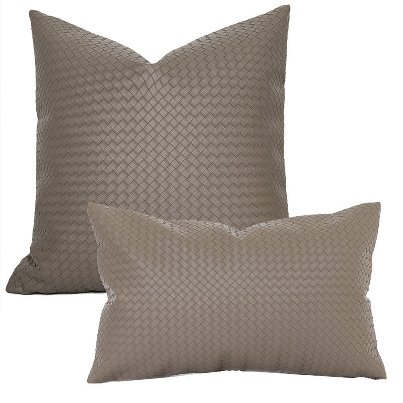 HKM-453075 Woven Textured PU Leather Throw Pillow Cover in Modern Style - 30x50cm & 45x45cm Sizes
