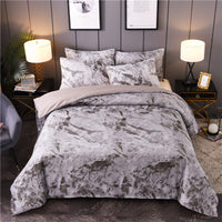 HKM-453267 Marbled Black and White Polyester Duvet Cover Set - Geometric Design, Various Sizes Available