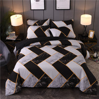 HKM-453267 Marbled Black and White Polyester Duvet Cover Set - Geometric Design, Various Sizes Available