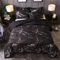 HKM-453267 Marbled Black and White Polyester Duvet Cover Set - Geometric Design, Various Sizes Available