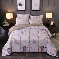 HKM-453267 Marbled Black and White Polyester Duvet Cover Set - Geometric Design, Various Sizes Available