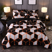 HKM-453267 Marbled Black and White Polyester Duvet Cover Set - Geometric Design, Various Sizes Available