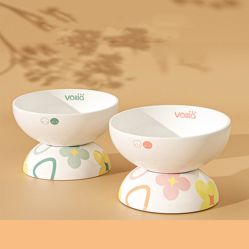 HKM-453459 Ceramic High Oblique Mouth Pet Food Bowl, Stylish Design with Color Glaze for Food and Water