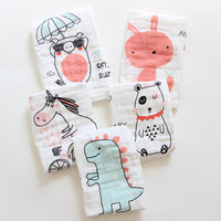 HKM-453523 6-Layer Embroidered Square Scarf Set for Babies and Toddlers, Cotton Saliva Towels in Various Designs