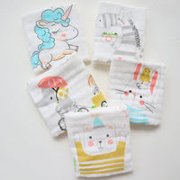 HKM-453523 6-Layer Embroidered Square Scarf Set for Babies and Toddlers, Cotton Saliva Towels in Various Designs