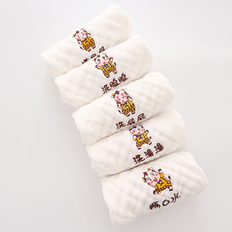 HKM-453523 6-Layer Embroidered Square Scarf Set for Babies and Toddlers, Cotton Saliva Towels in Various Designs