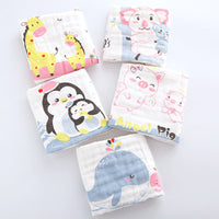 HKM-453523 6-Layer Embroidered Square Scarf Set for Babies and Toddlers, Cotton Saliva Towels in Various Designs