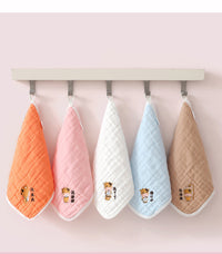 HKM-453523 6-Layer Embroidered Square Scarf Set for Babies and Toddlers, Cotton Saliva Towels in Various Designs