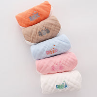 HKM-453523 6-Layer Embroidered Square Scarf Set for Babies and Toddlers, Cotton Saliva Towels in Various Designs