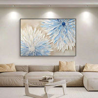 HKM-454035 Hand-Painted Abstract Blue and White Flower Oil Painting on Canvas for Modern Home Decor
