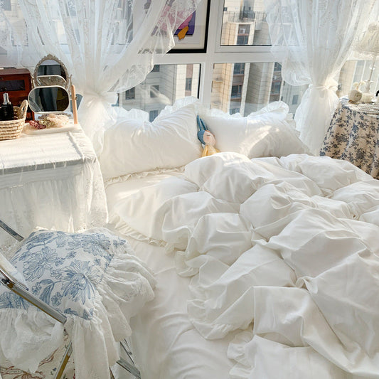 HKM-454099 Cream Series Girl Lace Bed Sheet and Pillowcase Set, Available in Multiple Colors and Sizes