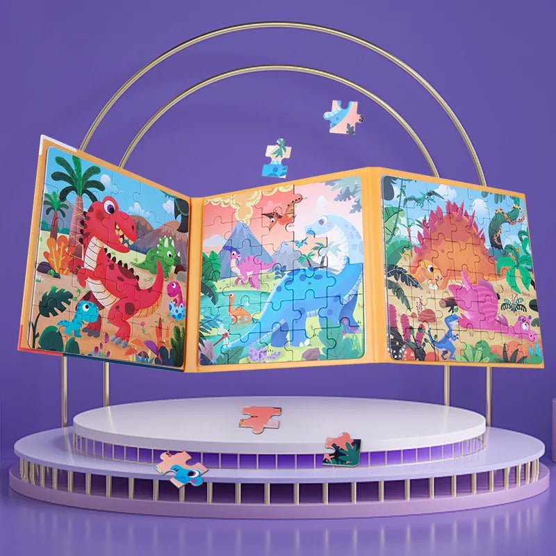 HKM-454099 Custom 3-in-1 Magnetic Wooden Jigsaw Puzzle for Kids, Cartoon Educational Toy for Ages 0-14