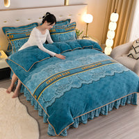 HKM-454099 Double-Sided Extra Thick Milk Fiber Landscape Bedding Set - Four-Piece with Duvet Cover and Pillowcases