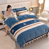 HKM-454099 Double-Sided Extra Thick Milk Fiber Landscape Bedding Set - Four-Piece with Duvet Cover and Pillowcases