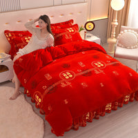 HKM-454099 Double-Sided Extra Thick Milk Fiber Landscape Bedding Set - Four-Piece with Duvet Cover and Pillowcases
