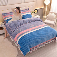 HKM-454099 Double-Sided Extra Thick Milk Fiber Landscape Bedding Set - Four-Piece with Duvet Cover and Pillowcases