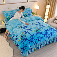 HKM-454099 Double-Sided Extra Thick Milk Fiber Landscape Bedding Set - Four-Piece with Duvet Cover and Pillowcases