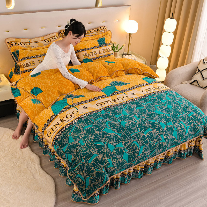 HKM-454099 Double-Sided Extra Thick Milk Fiber Landscape Bedding Set - Four-Piece with Duvet Cover and Pillowcases