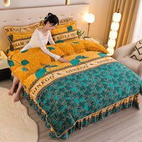 HKM-454099 Double-Sided Extra Thick Milk Fiber Landscape Bedding Set - Four-Piece with Duvet Cover and Pillowcases