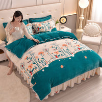 HKM-454099 Double-Sided Extra Thick Milk Fiber Landscape Bedding Set - Four-Piece with Duvet Cover and Pillowcases
