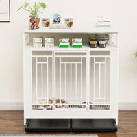 HKM-454099 Large Wooden Dog Kennel with Divider and Storage Drawers - 43.3 Inch Double Door Pet House for Medium to Large Dogs