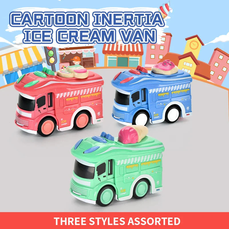HKM-454355 Inertia Ice Cream Truck Diecast Toy Vehicle Model for Kids Ages 3+ - Random Color Selection