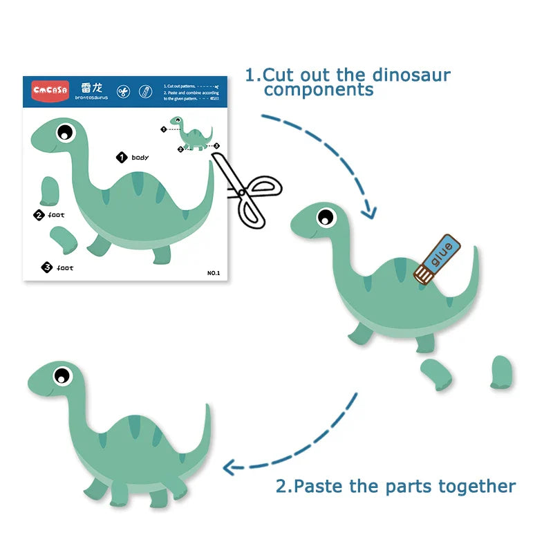 HKM-454675 Dinosaur Paper Cut Toy Set for Kids - Educational Coloring Activity for Ages 2-4