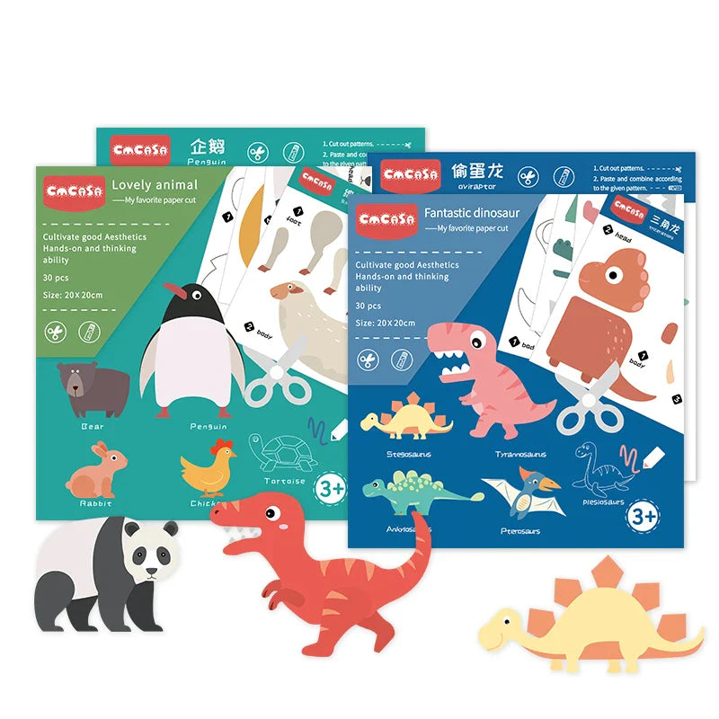 HKM-454675 Dinosaur Paper Cut Toy Set for Kids - Educational Coloring Activity for Ages 2-4