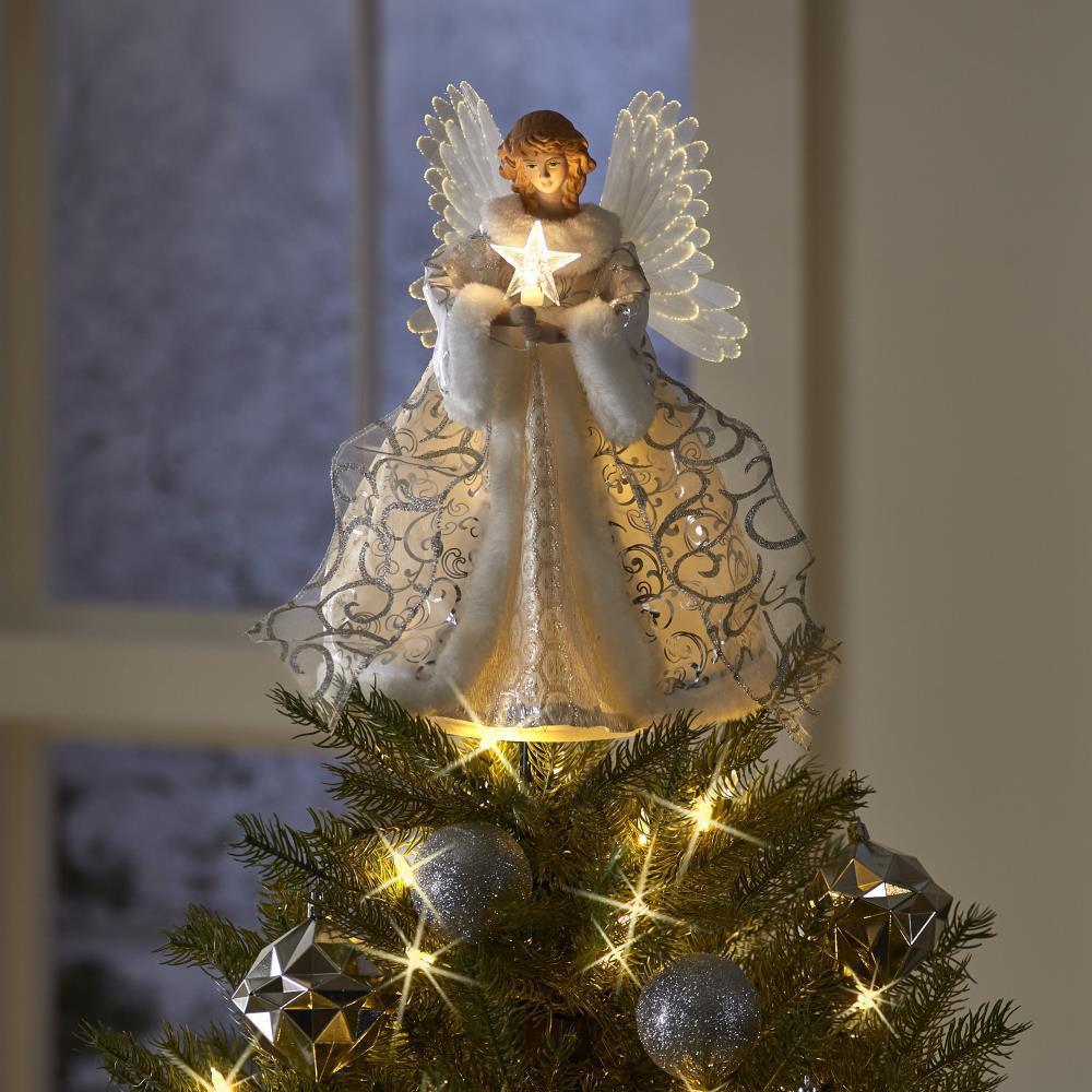 HKM-454867 Golden Angel Doll Tree Topper with LED Glow for Christmas Tree Decoration