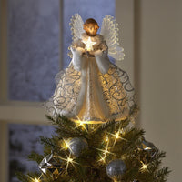 HKM-454867 Golden Angel Doll Tree Topper with LED Glow for Christmas Tree Decoration