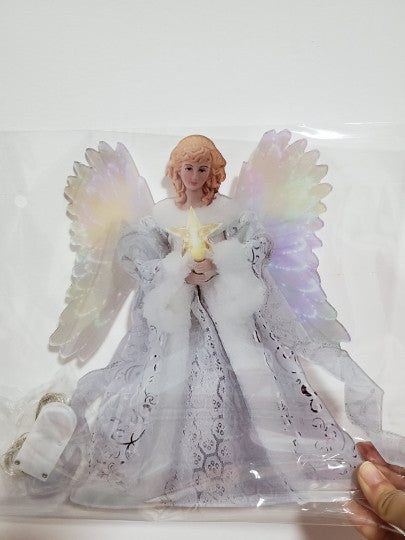 HKM-454867 Golden Angel Doll Tree Topper with LED Glow for Christmas Tree Decoration