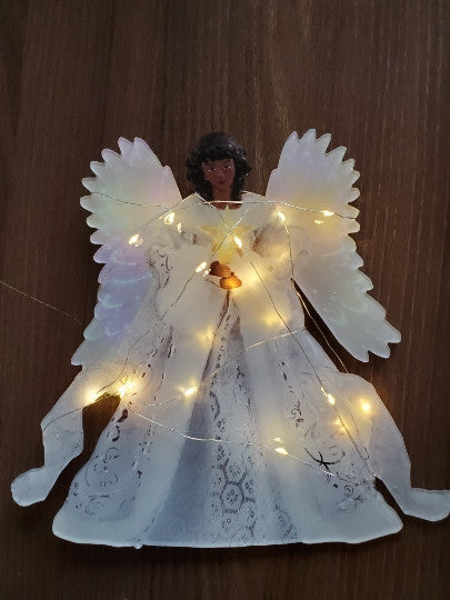HKM-454867 Golden Angel Doll Tree Topper with LED Glow for Christmas Tree Decoration