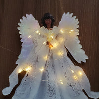 HKM-454867 Golden Angel Doll Tree Topper with LED Glow for Christmas Tree Decoration