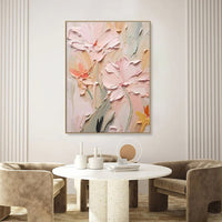 HKM-455187 Handmade Oil Painting Canvas Wall Art with 3D Texture - Modern Floral Design for Home Decor