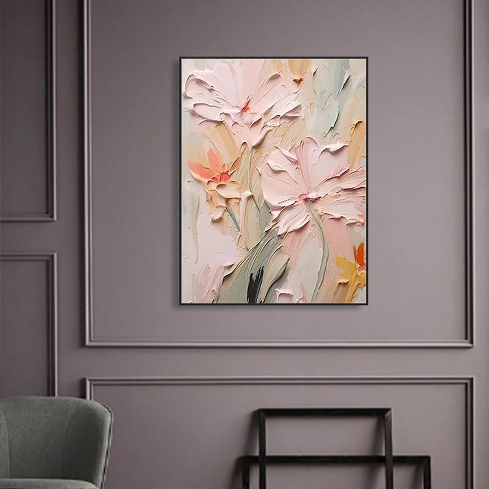 HKM-455187 Handmade Oil Painting Canvas Wall Art with 3D Texture - Modern Floral Design for Home Decor