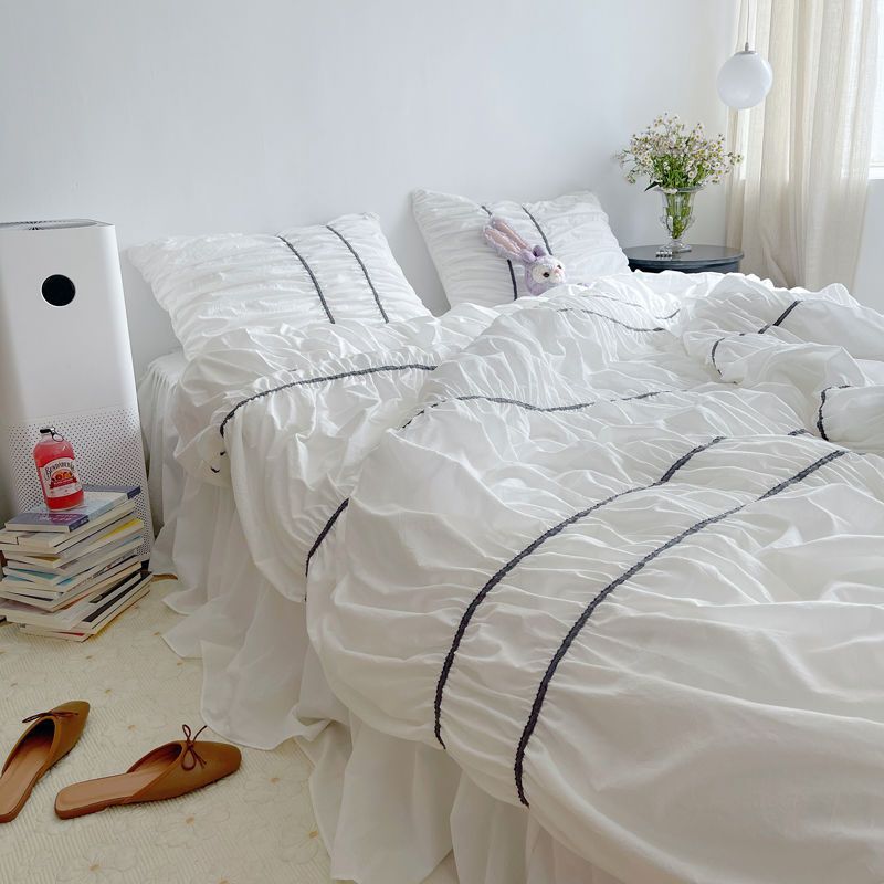 HKM-455251 Handmade Bubble Pleated Cotton Four-Piece Bedding Set in Modern Minimalist Style