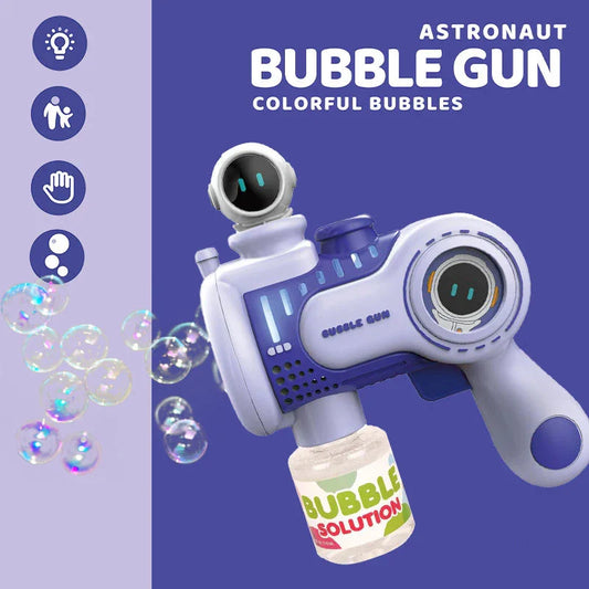 HKM-455507 Handheld Electric 10-Hole Astronaut Bubble Machine with Light and Music for Kids