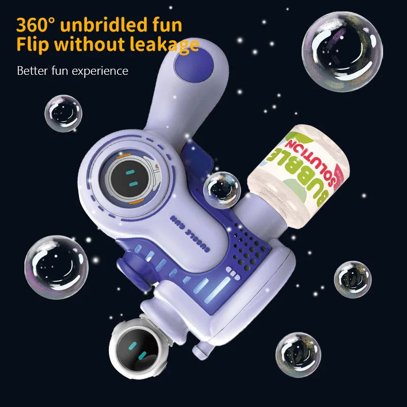 HKM-455507 Handheld Electric 10-Hole Astronaut Bubble Machine with Light and Music for Kids