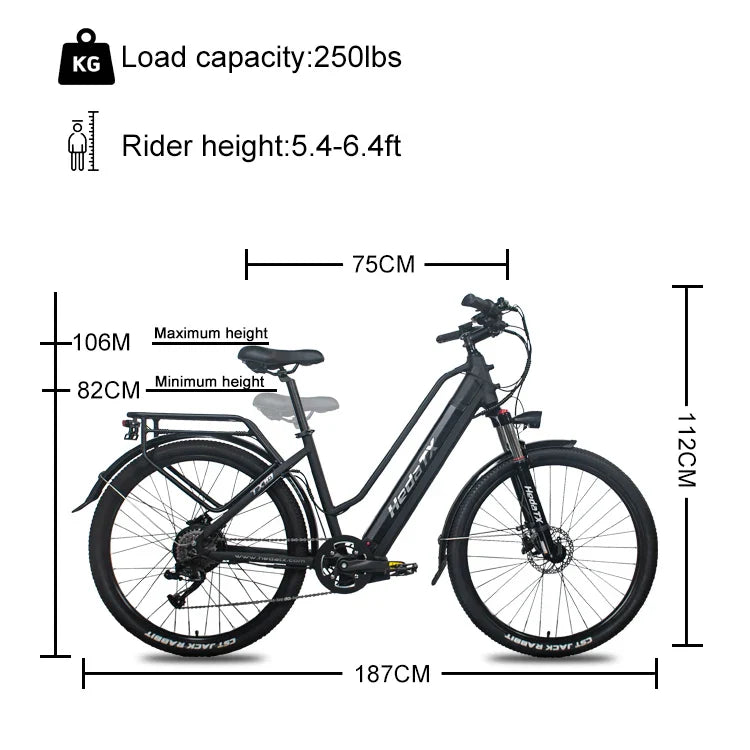 KTX-455571 Long Range 48V 19.2AH Electric City Bike with Hydraulic Disc Brakes and 9-Speed Gears
