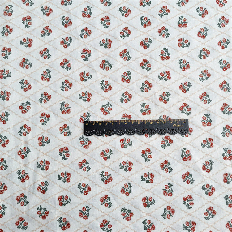 HKM-456083 Diagonal Lattice Small Rose Jujube Red Cotton Twill Fabric, 2.35m Wide, 10m Length, Regular Thickness